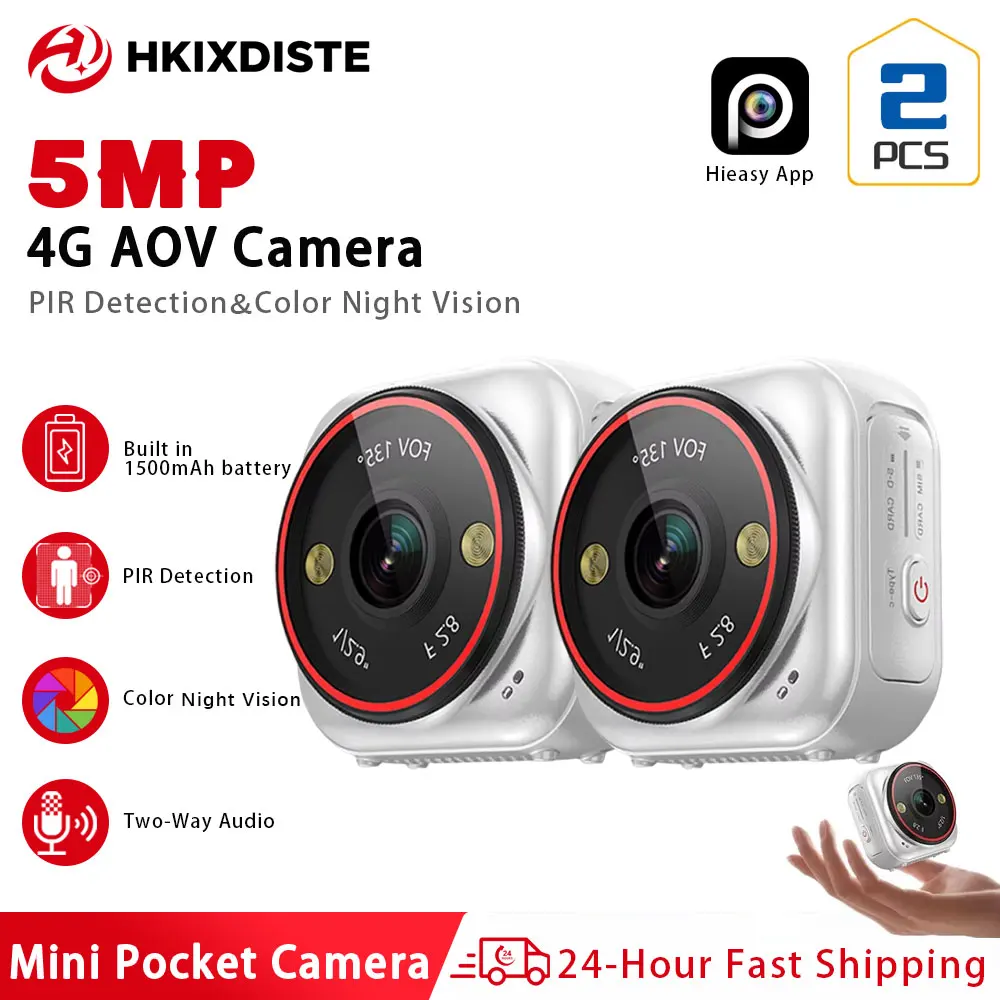 5MP 4G AOV Mini Magnetic Security Pocket Camera Built-in Battery PIR Detection Color Night Vision Two-Way Audio Remote Monitor