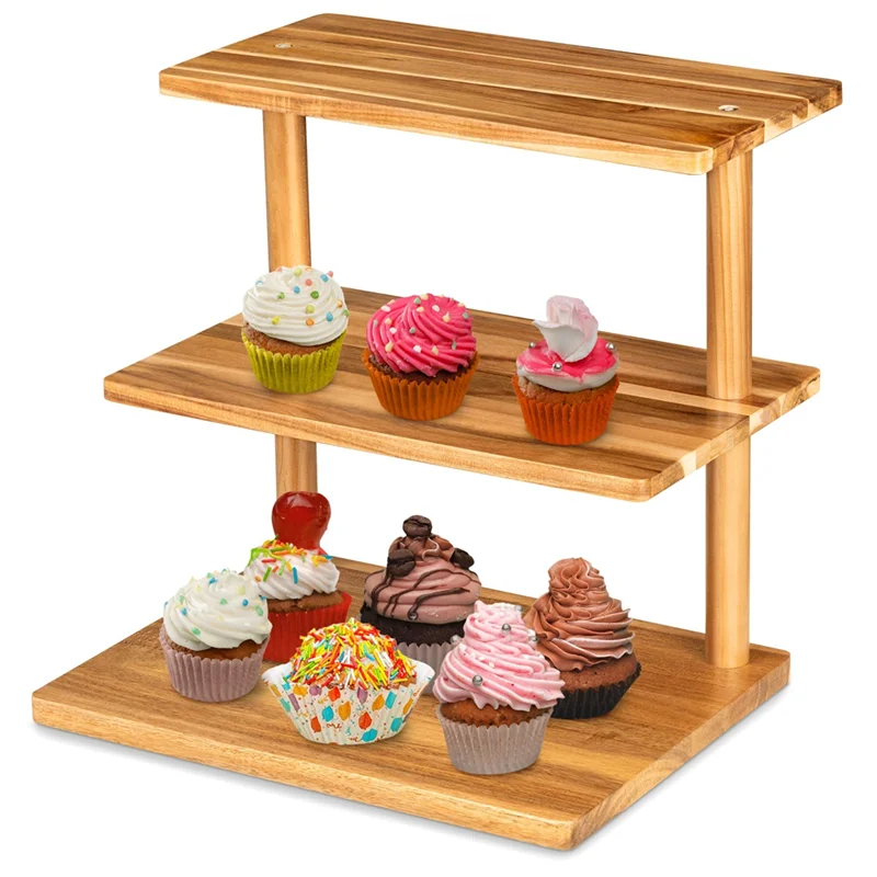 

AT19-3 Tier Cupcake Stand, Wooden Tiered Serving Trays For Party Buffet, Wooden Tra For Charcuterie, Cheese Board,