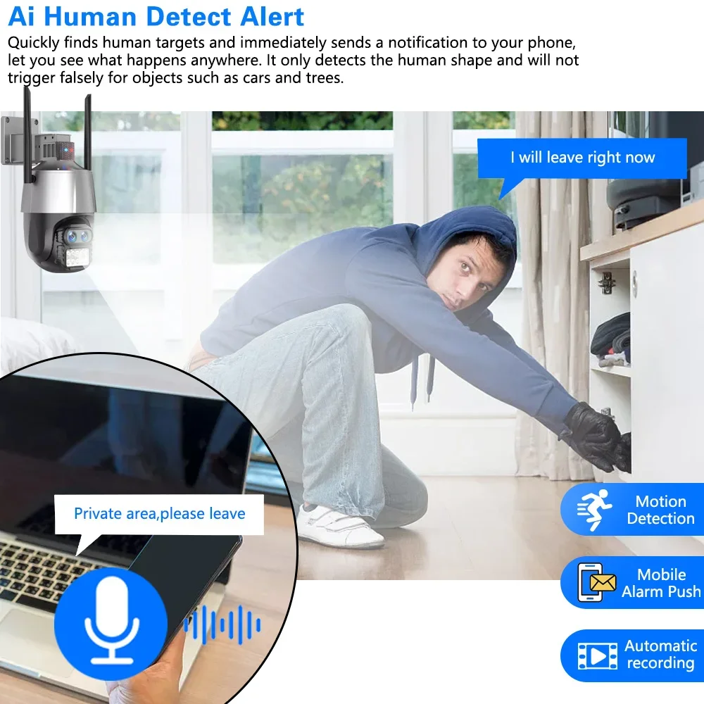 8MP WiFi IP Camera 8X Zoom 4K Dual Lens Security Camera Outdoor Auto Tracking Siren Alarm Video Surveillance P2P ICsee CCTV PTZ