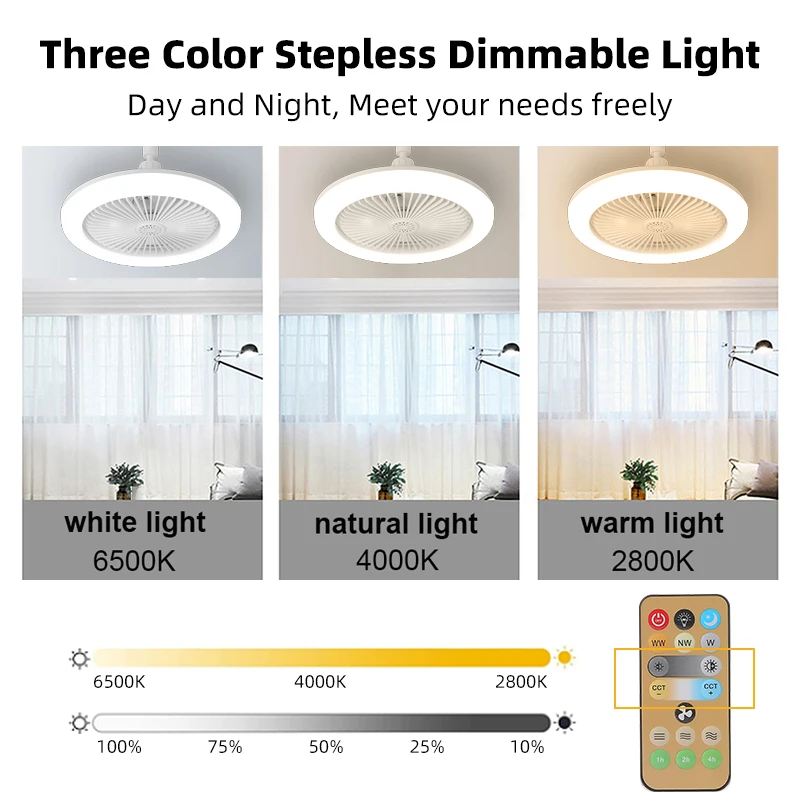 Smart Led Ceiling Fan Light Remote Control E27 LED Large Fan Lamp for Living Room Decor Dimmable Ceiling Fan Lighting Indoor