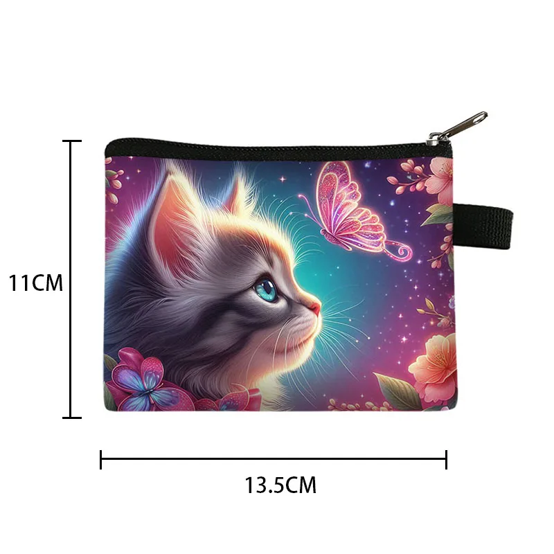 Cat Cherry Blossom Coin Purses Cute Sakura Kitten Credit Card Holder Children Coin Money Bag Wallet Pouch Earphone Storage Bags