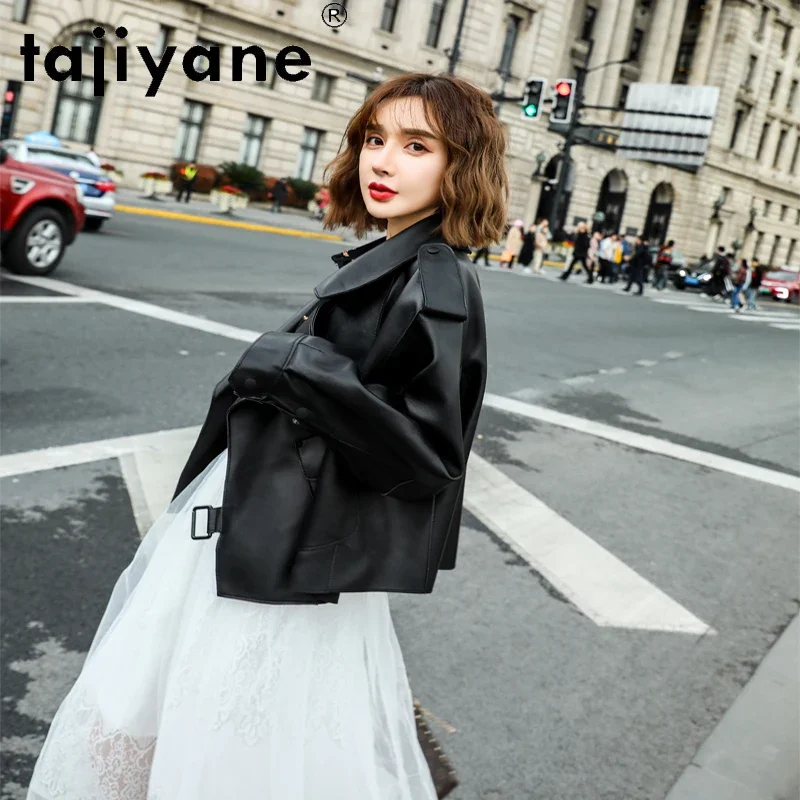 Tajiyane 2021 봄 진짜 가죽 자켓 여자 진짜 양피 외투 여자 100% 양 피부 옷 짧은 Femme Veste TN1895