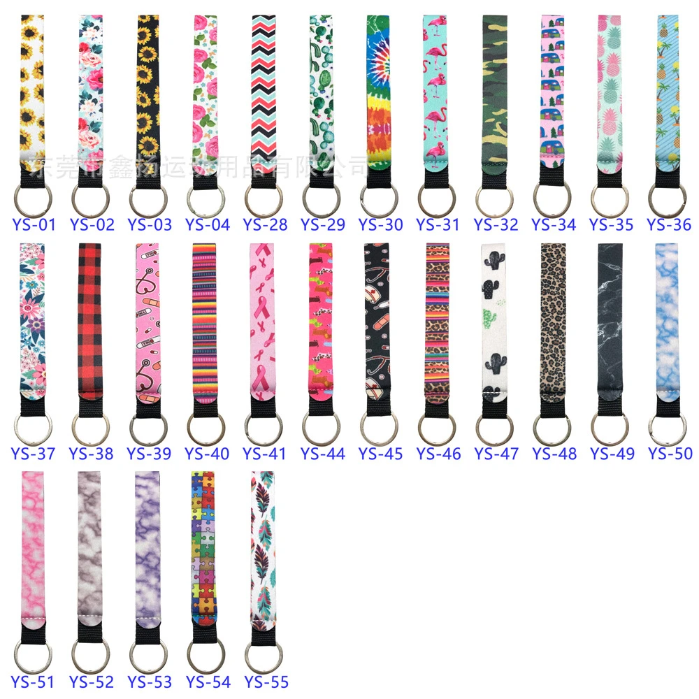 1piece Various Prints Keychain Long Strip Wristlet Key Chain Lanyard Strap Key Rings Charms DIY Jewelry Accessory