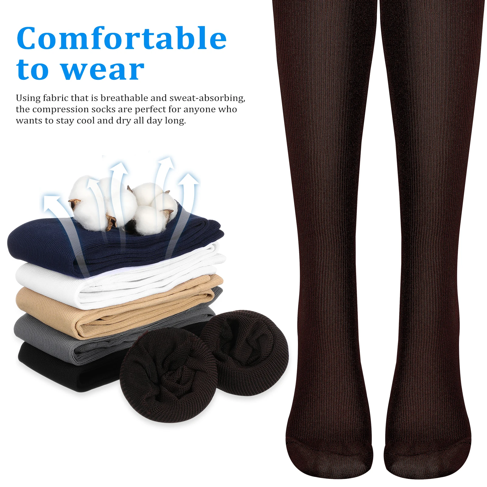 

6pcs Sports Compression Unisex Knee High Athletic Reinforced Heel Elastic Fit Travel Running Office Use Thigh High Compression