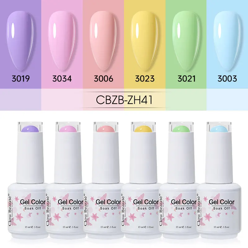 Clou Beaute 6 Colour Nail Set of Manicure Permanent Summer Pastal Gel Varnish Wholesale UV Gel Lacquer Nail Art