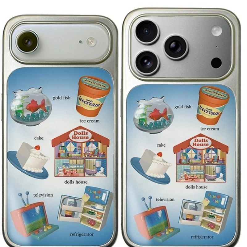 Retro-Goldfischkuchen schwarz/silberner Rand, stoßfeste Handyhülle für iPhone 17, 16, 15, 14 Pro Max