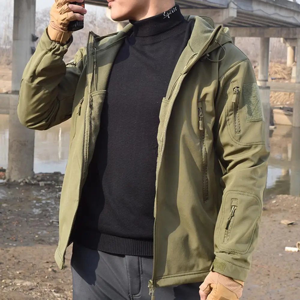 

Men Long Sleeve Camouflage Thick Zipper Windbreaker Windproof Hood Jacket Coat