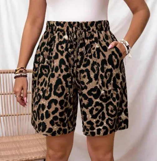 

Casual Loose Decorative Lace Up Elastic Waistband Leopard Print Shorts for Women In Summer