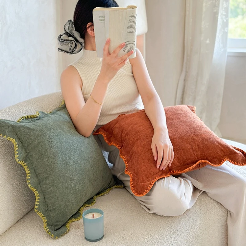 Nordic Ins Style Cushion Cover 45x45cm Cloud Velvet Curved Edge Square Throw Pillows Cover Decorative Living Room Bed Home Decor
