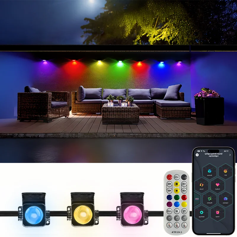 RGB Smart Christmas Light String, 196 Feet Long, Featuring 120 Color-Adjustable LED Bulbs,Permanent Outdoor Ambient Lighting Fix