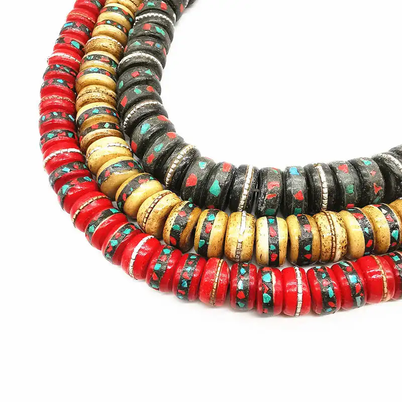 Tibetan 108 Yak bone Meditation Prayer Mala Abacus Beads Multi Colors Black Brown Red BRO574