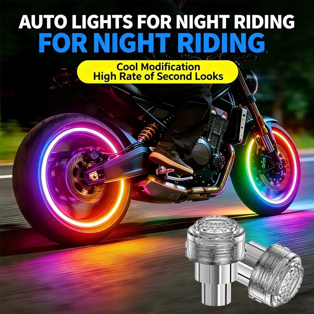 Motorcycle Wheel Neon Light Universal Bicycle Valve Light Tire Valve Caps Decor Light Waterproof LED Flash Lamp Modification