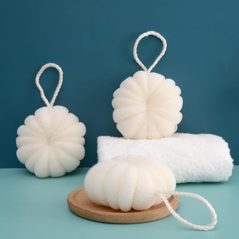 Bola de baño de malla blanca, esponja de lavado suave para ducha, Bola de limpieza corporal, cepillo masajeador corporal de flores, accesorios de