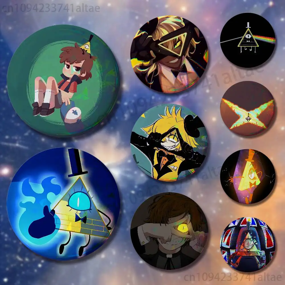Gravity Falls Bill Cipher Badges 25mm 32mm 44mm 58mm 75mm Cartoon Brooch Pins Backpack Hat Accessories Lover Gifts