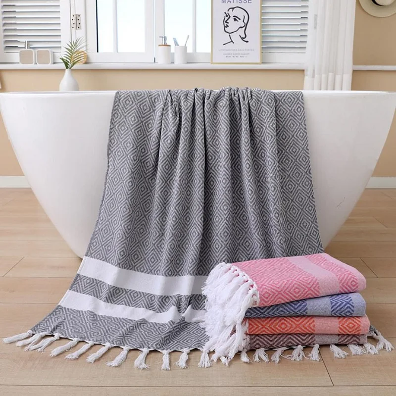 1pcs Cotton Woven Towel Soft Shower Bath Towel Quick Dry Swim Bath Mat Beach Towel Travel Blanket 39.37*70.87inch