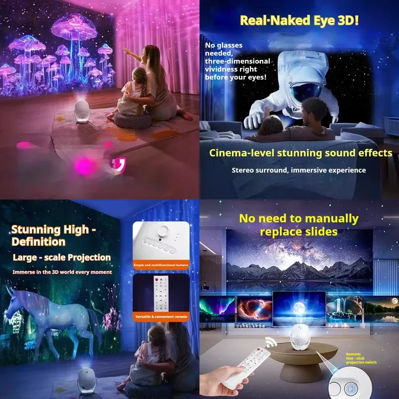 【CHIMU HOME】 Naked Eye 3D Projection Lamp for Starry Sky Adjustable Angle Large Circle Projector for Children Dreamy Dynamic