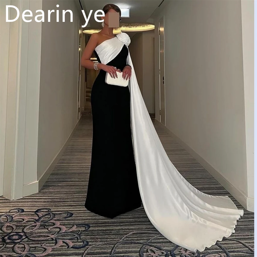 

Customized Formal Gown Saudi Arabia Dearin One-shoulder Column Floor Length Skirts 3D Flower Bespoke Occasion Dresses Prom Eveni