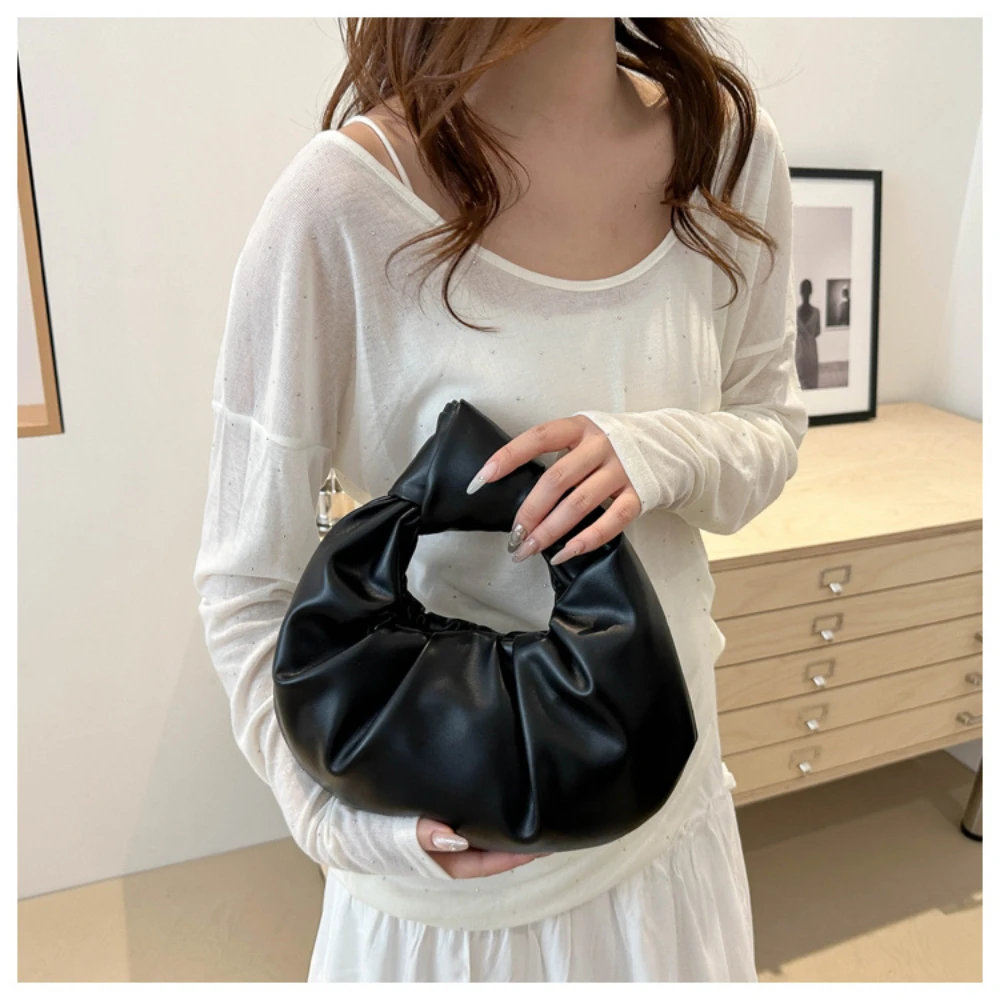 Women Pleated Handbags Clutch Bag Solid Color PU Small Top Handle Bag Fashion Elegant Ladies Casual Purse for Outdoor Travel