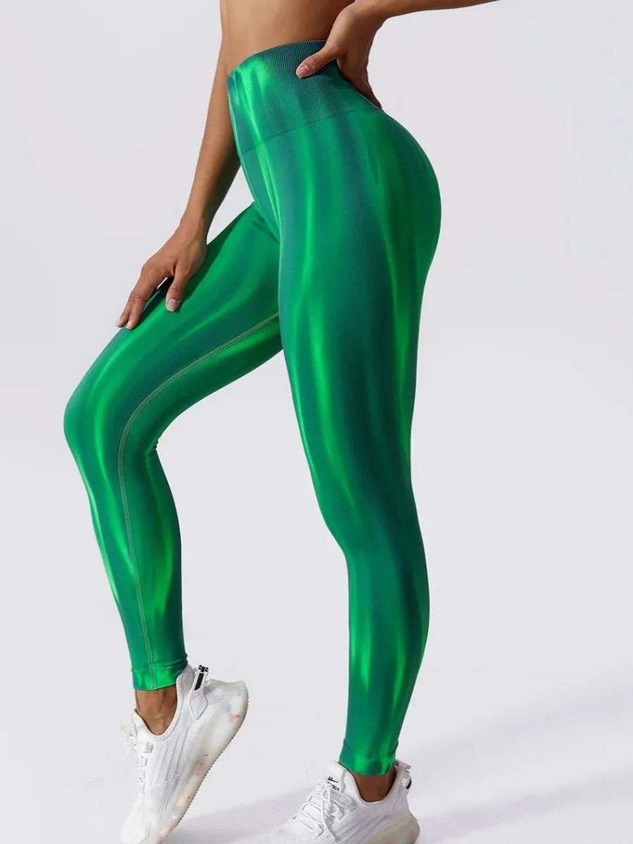 Bedruckte Leggings mit hoher Taille für Damen, enge Passform, Basisschichthose, Street Sle Dyed, hohe Taille, lange Hose, Freizeithose