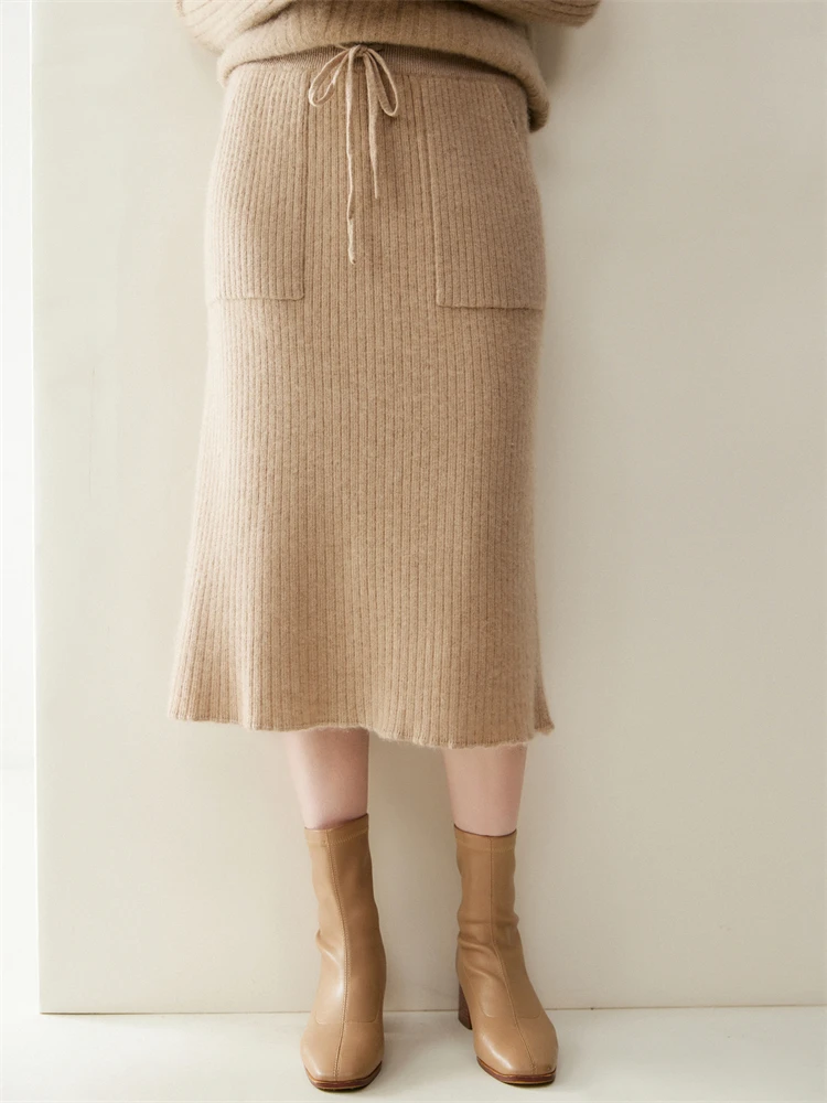 Yoyoselect 100% الكشمير التنانير النسائية الخريف الشتاء منتصف العجل طول محبوك تنورة لينة تنوعا جودة OL التنانير الملابس #3