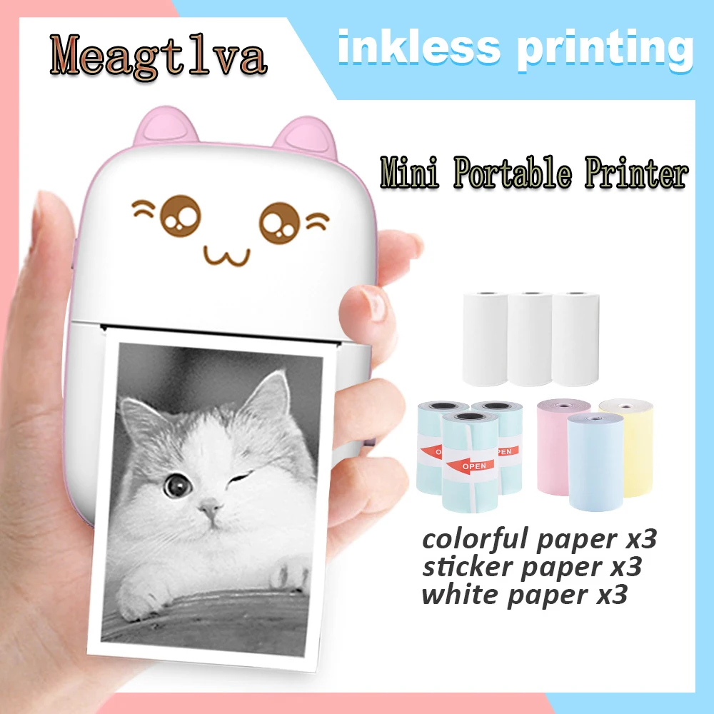 

Meagtlva Portable Mini Thermal Printer 203dpi Pocket Photo Printer 58mm Printing Label Bluetooth Sticker Printer for Home Office