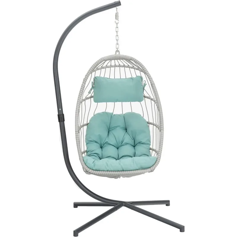 Indoor Egg Hanging Chair with Stand, Patio Wicker Swing Egg Chair Indoor Swinging Hammock Egg Chair 350lbs Capacity