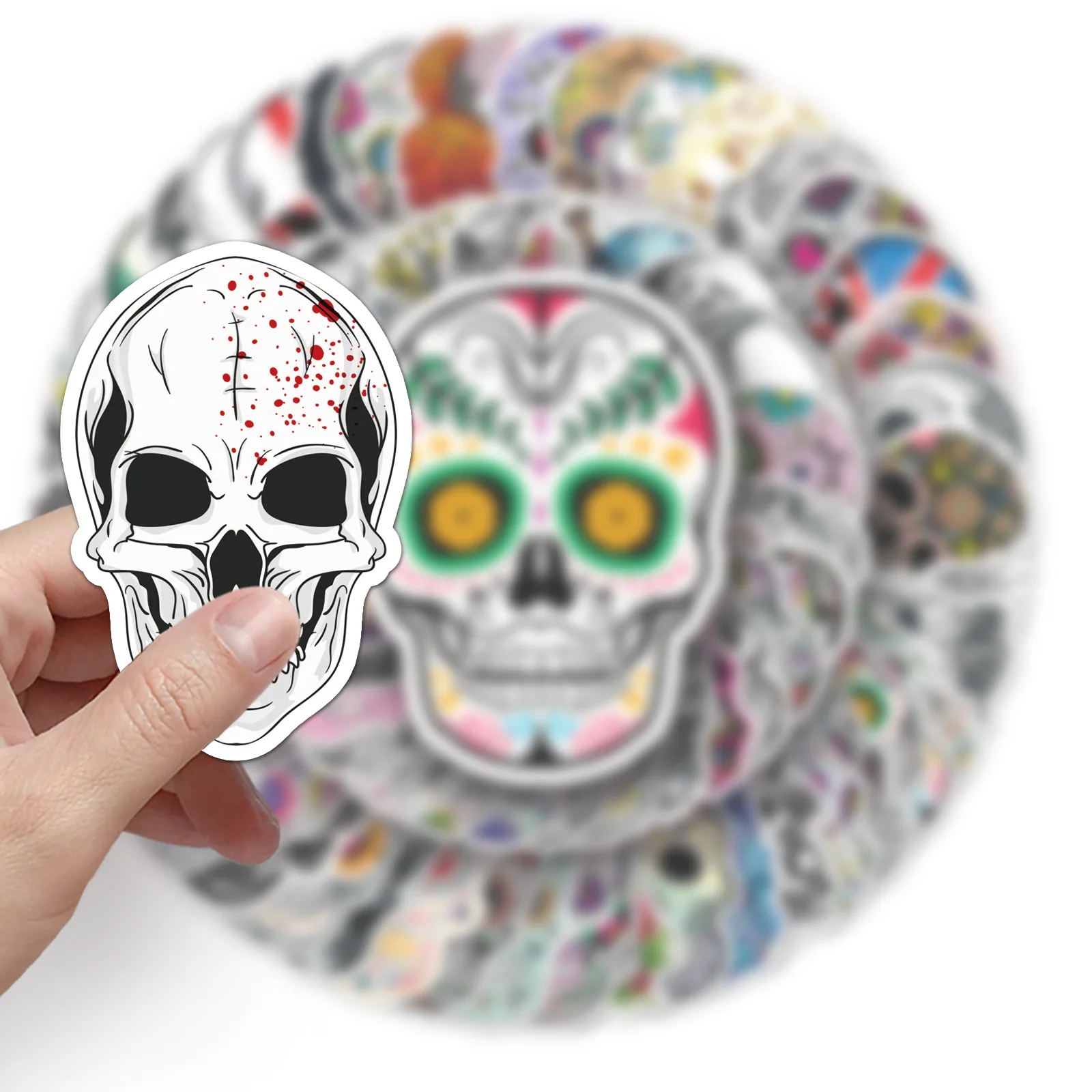 100pcs Skull Doodle Stickers Color Phantom Creative Trendy Horror Suitcase Helmet Refrigerator Notebook Stickers Children'S Gift