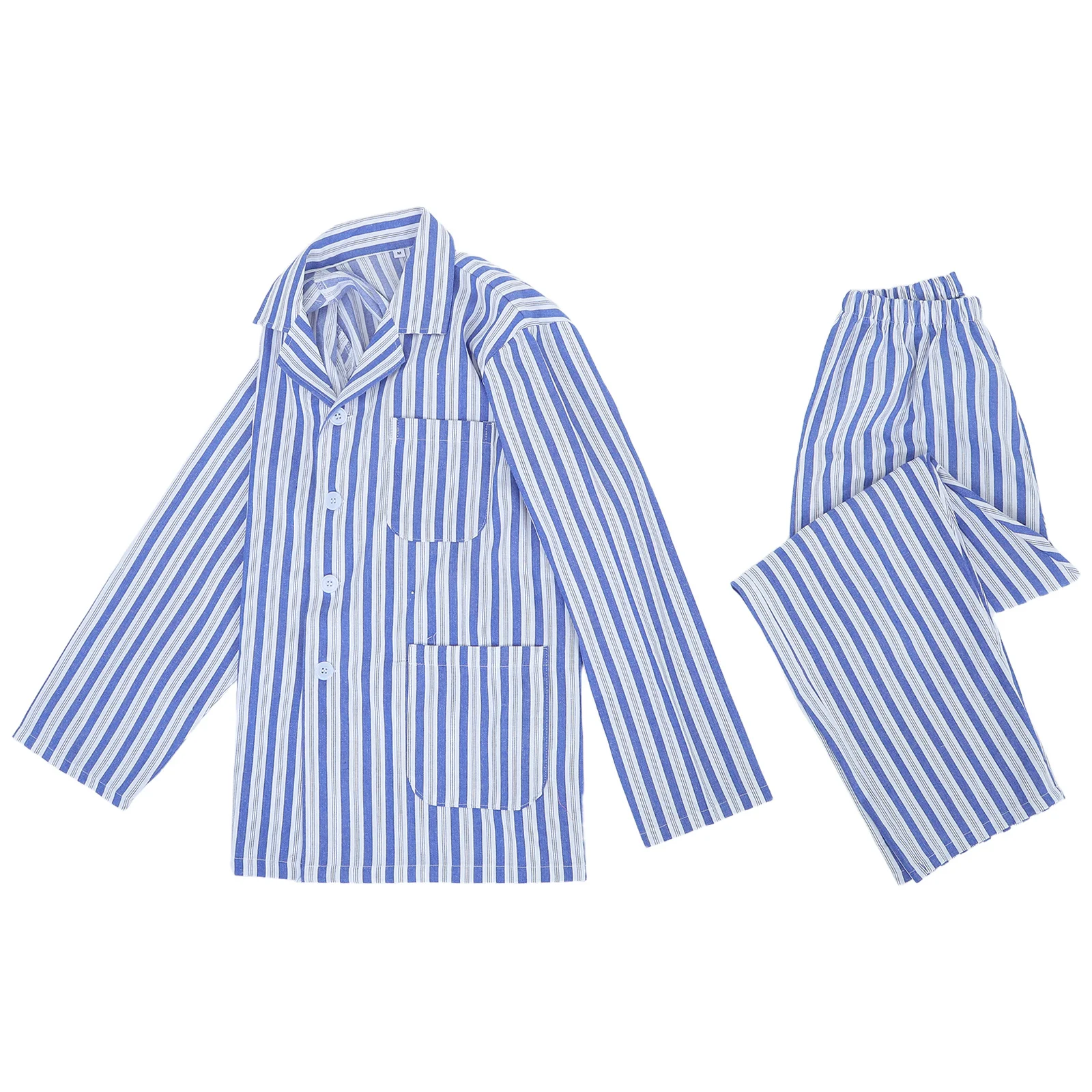 

1 set 1 Set Cotton Pajamas For Adults Long Sleeve Hospital Sleepwear Patient Clothing Blue White Stripe Home Wear Adult Pajamas