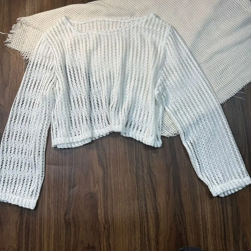 느슨한 긴 소매 수영복 풀오버 속이 빈 크로 셰 뜨개질 니트 수영복 비치웨어 의류 태양 보호