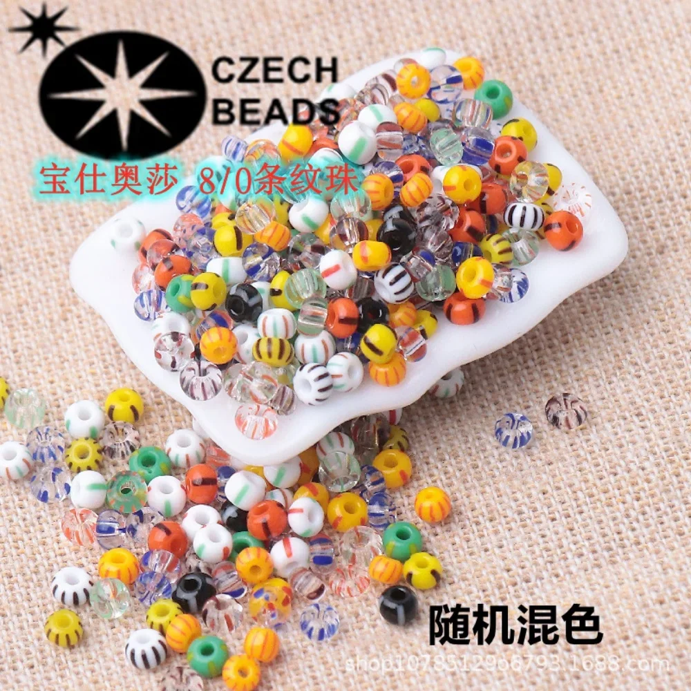 Tschechische importierte Baoshi, Osha 3mm gestreifte Perlen 6/0 einfarbige Wassermelonenperlen handgefertigtes Armband DIY Perle verstreute Perlen