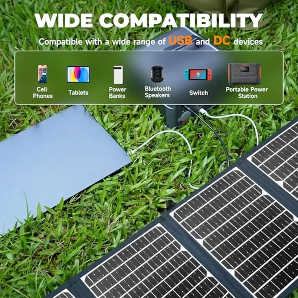 40W Foldable Solar Panel with USB-C PD USB-A QC3.0 DC Ports Portable Solar Panel Outdoor Charging Compact and Lightweight Wide