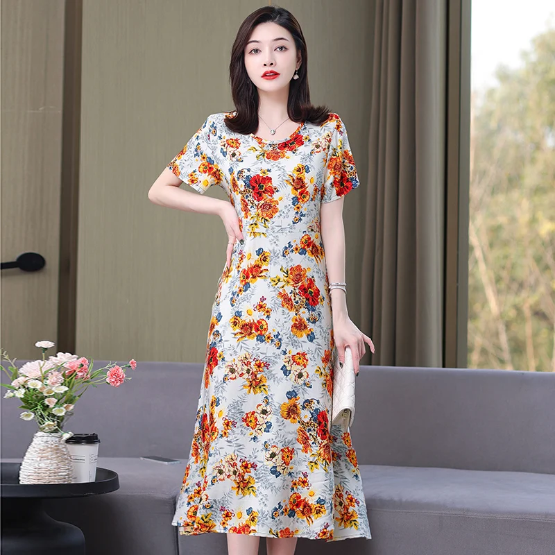 Summer Boho Dresses for Women 2023 Vintage Short Sleeve Female Long Dress with Floral Pattern Harajuku Elegant Women\'s Clothing