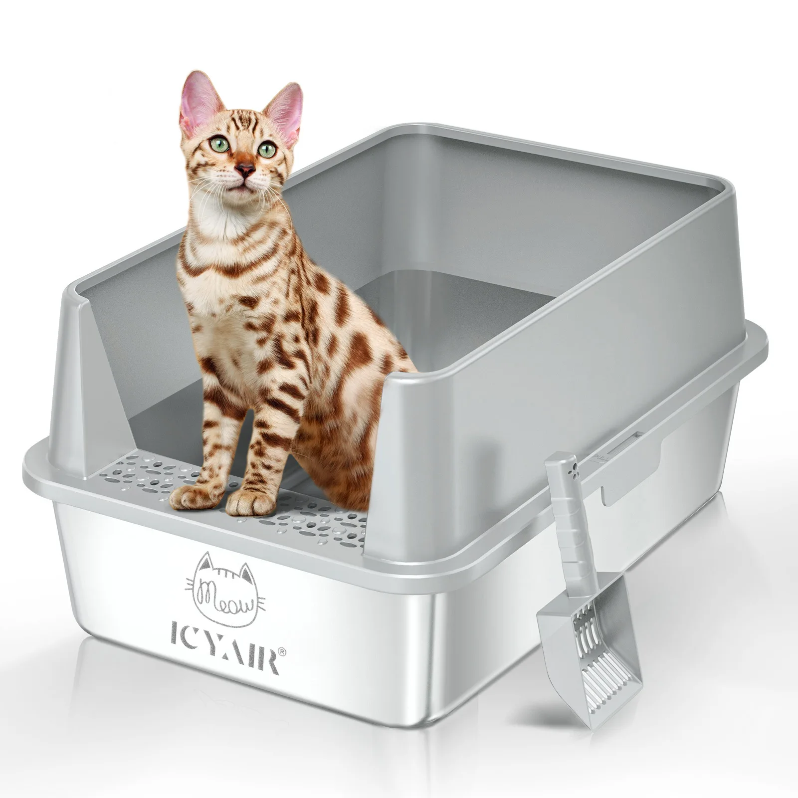 

Large Stainless Steel Cat Litter Box Splash-proof Cat Litter Box Semi-enclosed Large-capacity Cat Toilet Removable Pet Supplies