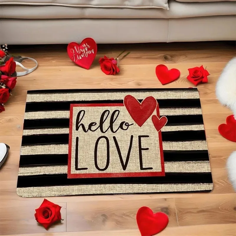 Valentine's Day Doormat Red and Pink Heart Sweet Love Indoor Outdoor Floor Mat Home Entrance Front Porch Rugs Decoration Gift
