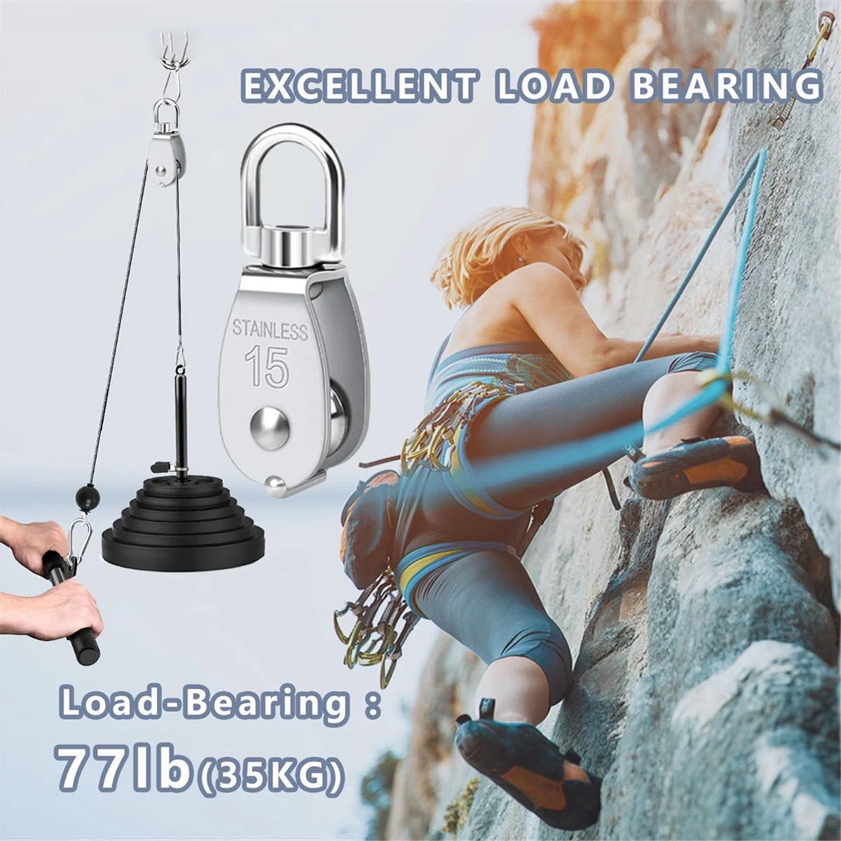 Activity Pulley 304 Stainless Steel Single Pulley Block M15 Small Heavy Duty Swivel Bearing Pulley System for Rigging,2Pack