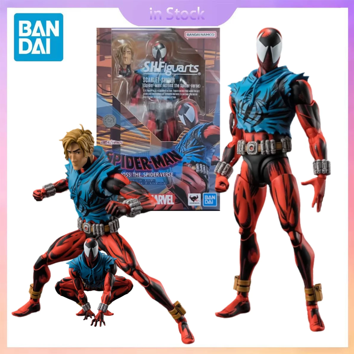 

In Stock Bandai SHF Scarlet Spider-Man Action Figure -across the Spider-verse Model Kit Anime Collection Finished Model in Stock