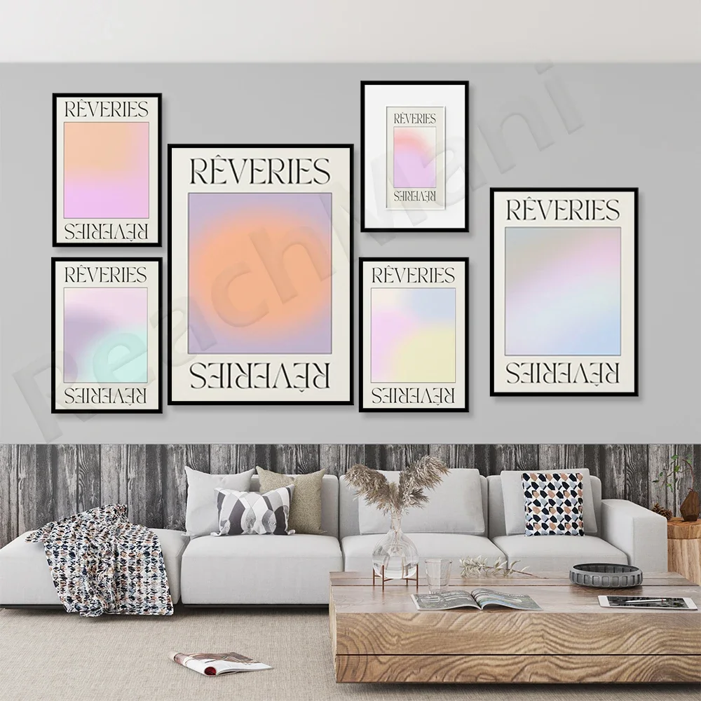 Reverie Printable Pastel Color Exhibition Abstract Art Gradient Grainy Modern Aesthetic Poster, Color Block Art Print Museum Pos