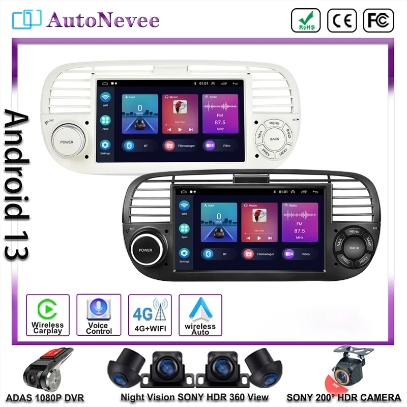 Android 14 Multimedia Head Unit For FIAT 500 Abarth 2007-2015 Car Player GPS Stereo Navigation Auto Radio No 2Din DVD Screen 5G