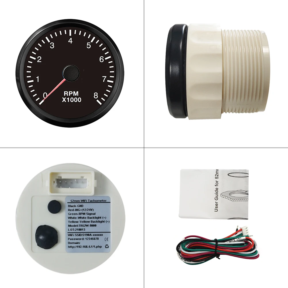 52mm WiFi Tachometer 0-4000 RPM 0-8000 RPM Gauge for Generator Car Boat Diesel Gasoline Engine 12V 24V Yellow White Backlight