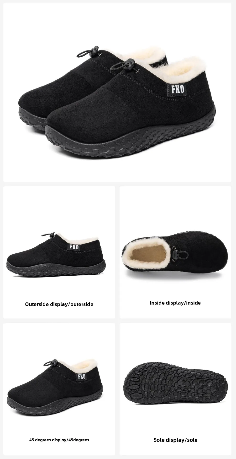 Damen-Winterschuhe mit Fleece-Futter, zum Überziehen, mit Kordelzug am Schaft, warm, rutschfest, flache Stiefeletten, für den Außenbereich, lässig, kurze Schneestiefel. – Detail 10