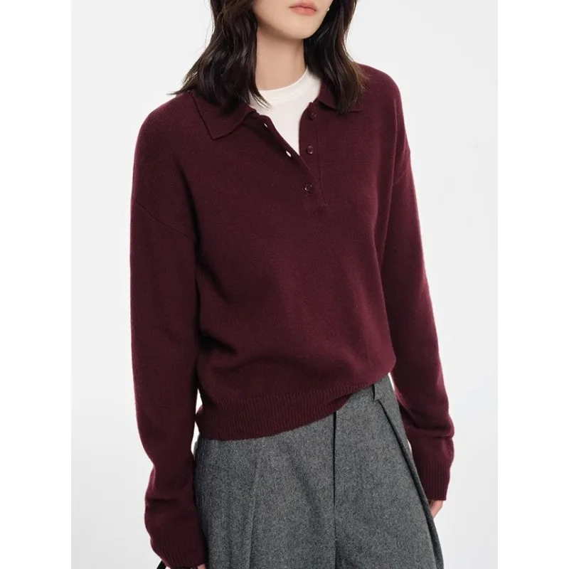 2025 Herbst Winter Neue Mode Damen Polo Kragen Pullover Pullover Lose-Fit Base Layer Top Y2k Kleidung