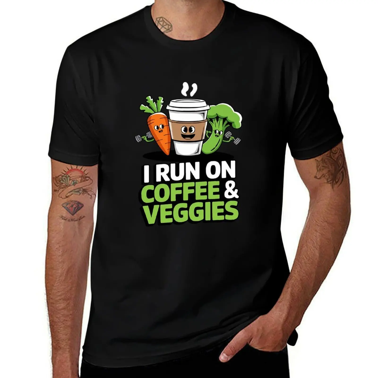

I Run On Coffee & Veggies T-Shirt cute clothes boys animal print graphic tee shirt men t shirts high quality