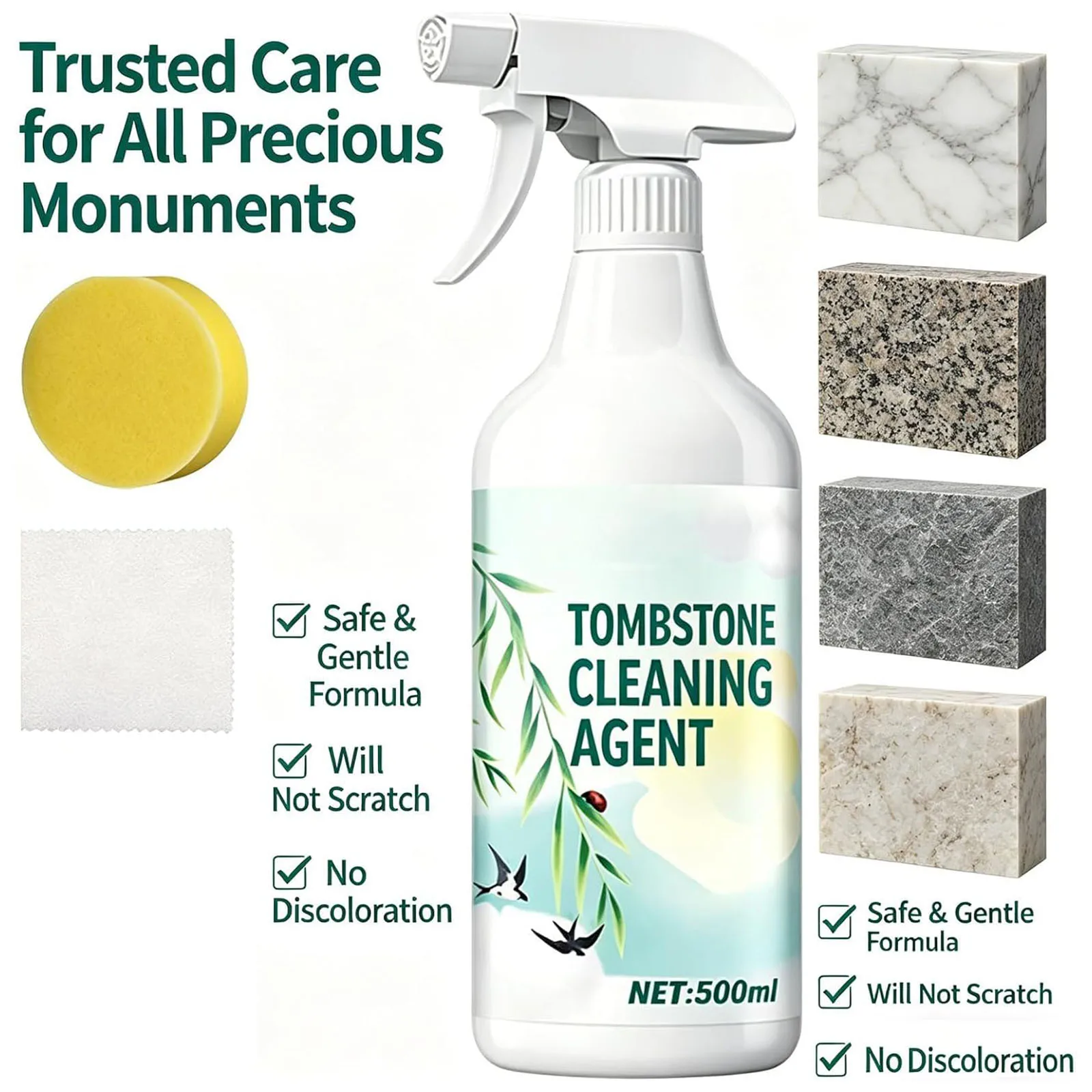 Headstone Cleaner Highly Effective Headstone Cleaning Spray Headstone Restoration Spray for Granite Marble Cemetery Memorials