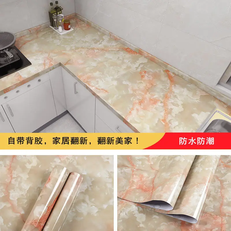 Kitchen DIY Self-Adhesive Waterproof Oil-proof PVC Wall Stickers Cabinets Countertop Wallpaper Bathroom Desktop Renovation Films