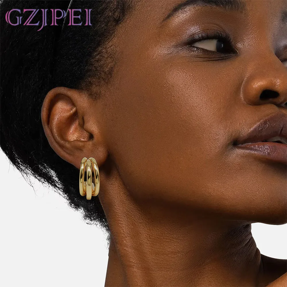 

GZJPEI Korean Gold Color Hoop Earring For Woman Fashion Statement C Shape Dangle Drop Earring Luxury Earrings 2025 New Jewelry