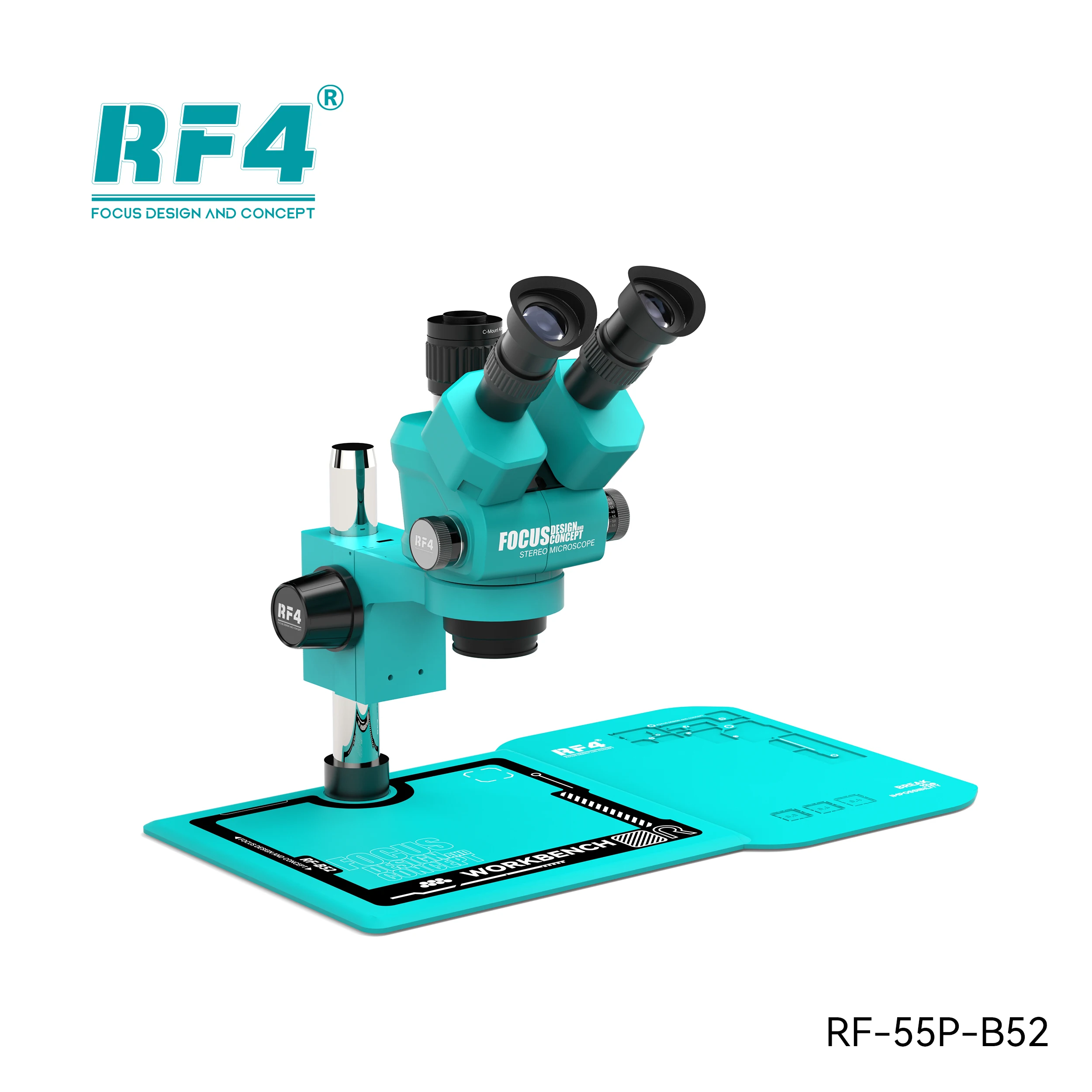 

RF-6555PRO Dust-proof Design Microscope Continuous Zoom 6.5X-55X Knob 7 Gear Zoom Trinocular Microscope