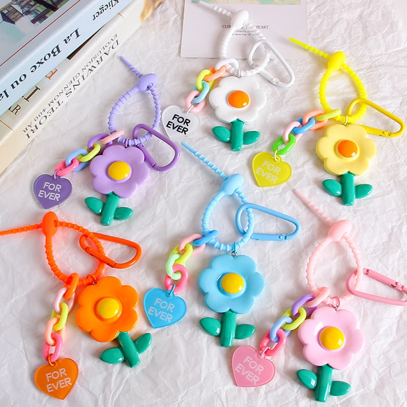 Candy Color Keychains For Bag Women Sweet Flower Pendant Car Keychain Keyring Sunflower Lanyard Strap Key Chain