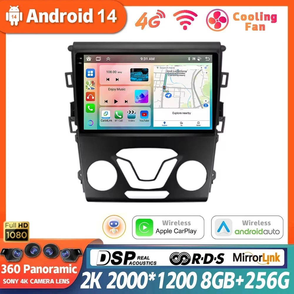 9Inch Android 14 Radio Player For Ford Mondeo 5 Fusion 2012 - 2019 GPS Screen WIFI Touch Head Unit Car Multimedia Serero Auto