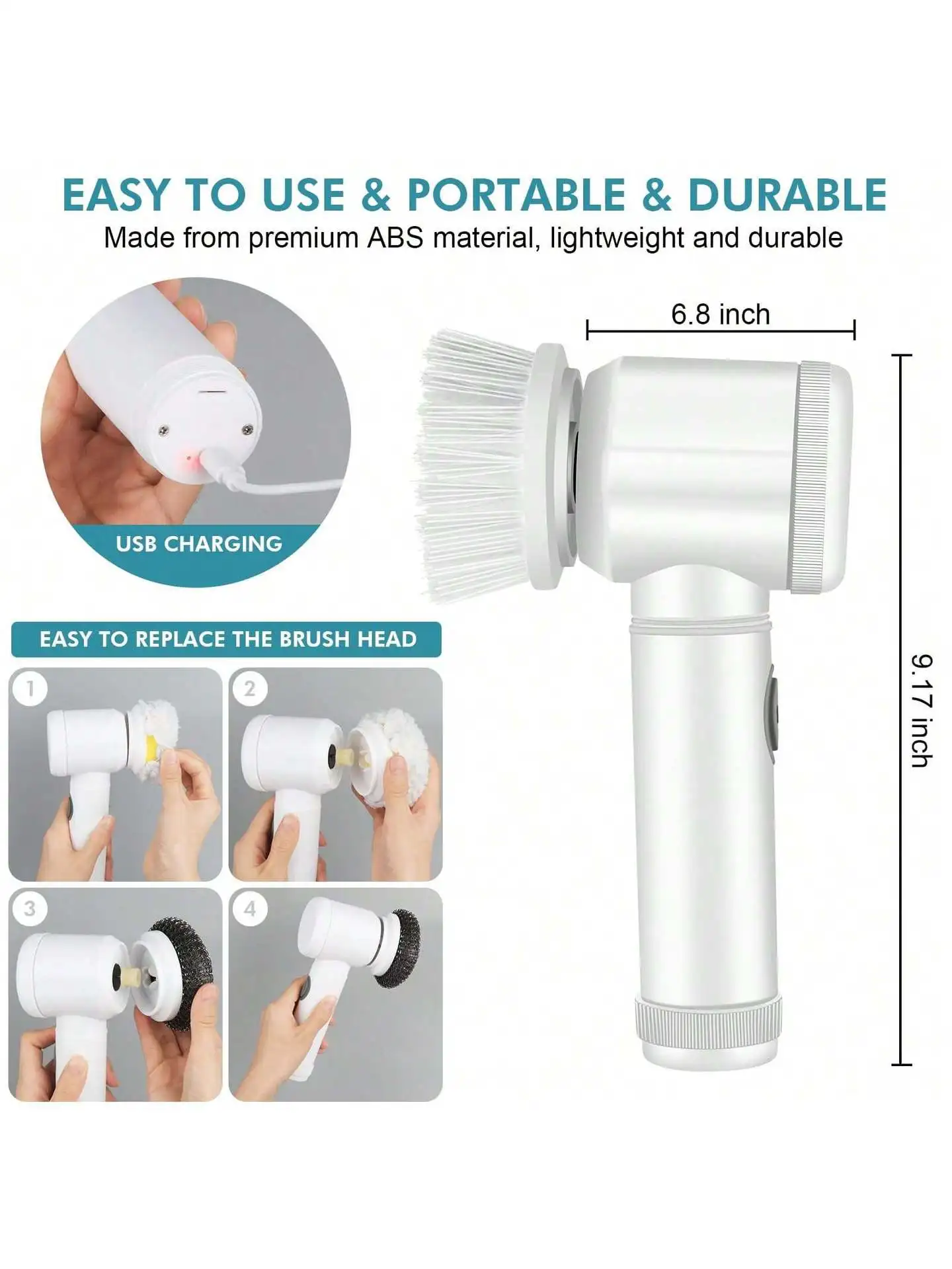 Spin Scrubber Bathroom Cleaning Brush Scrubber With 5 Replaceable Brush Heads Cleaning Brush Household Cleaning Tools Sets New