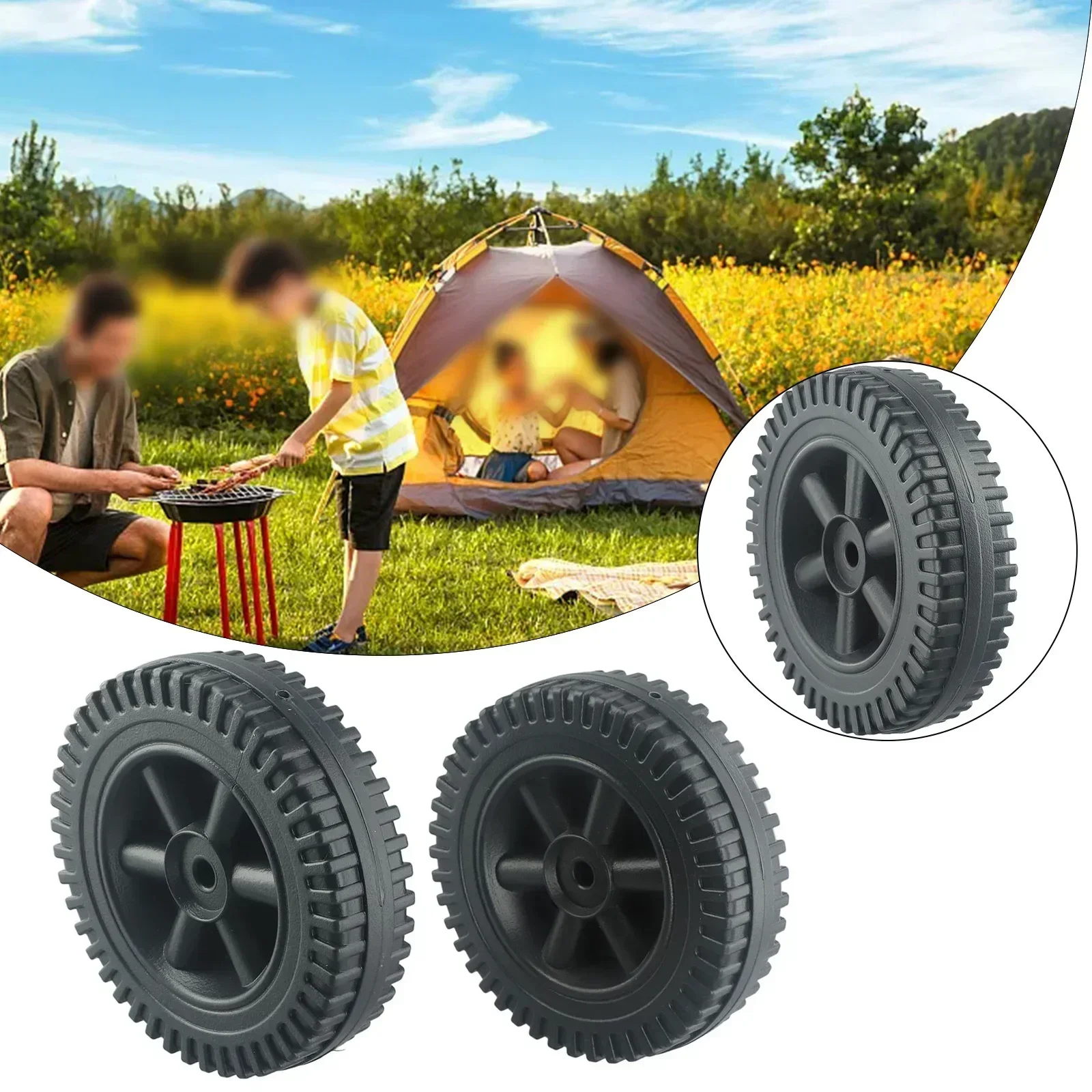 2pcs BBQ Grill Wheels 6" Oven Accessories 6 Inch Blow Molded Wheel Replacement Barbecue 8-10mm Hole Backyard Garden Tool Parts